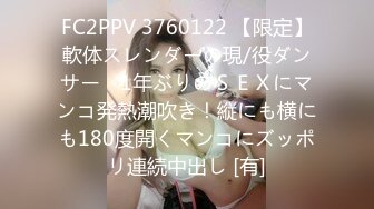 FC2PPV 3760122 【限定】軟体スレンダーの現/役ダンサー　1年ぶりのＳＥＸにマンコ発熱潮吹き！縦にも横にも180度開くマンコにズッポリ連続中出し [有]